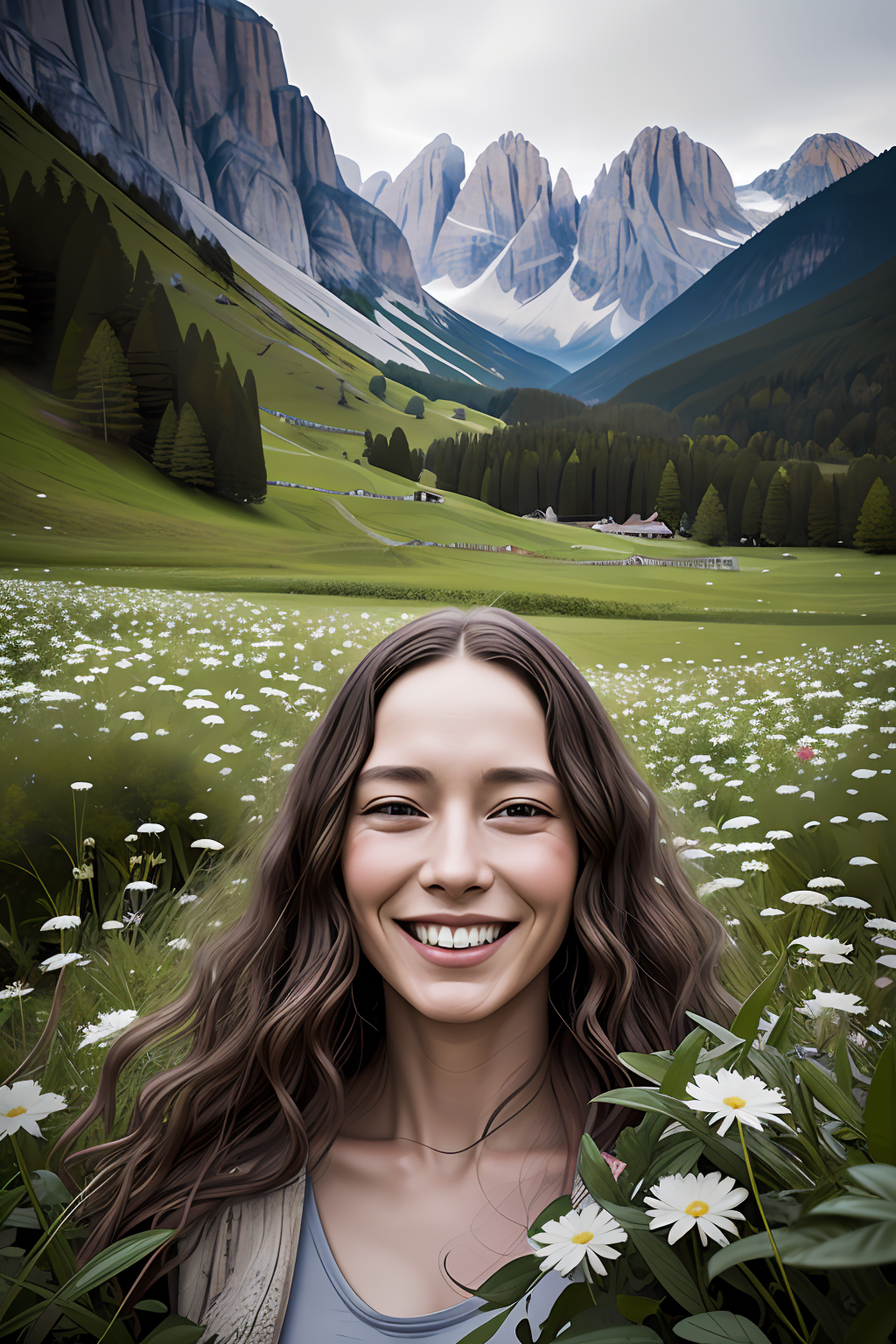 11863-4036790734-old alpine famers head being overgrown by edelweiss, smiling, dolomites in background, dark, eerie, despair, portrait photograph.png